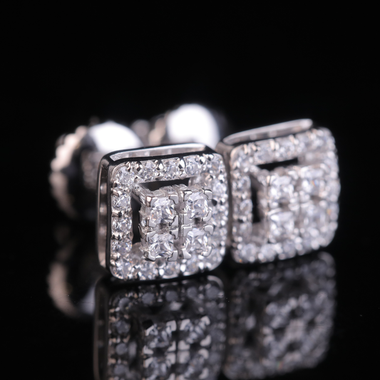 Square Halo Princess Cut Moissanite Stud Earrings | 18KT, 14KT, 10KT Gold & Silver