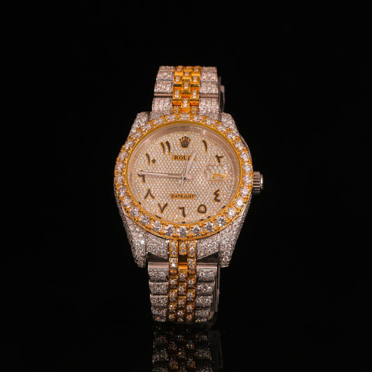 Two-Tone Diamond Set Arabic Dial Day-Date Watch