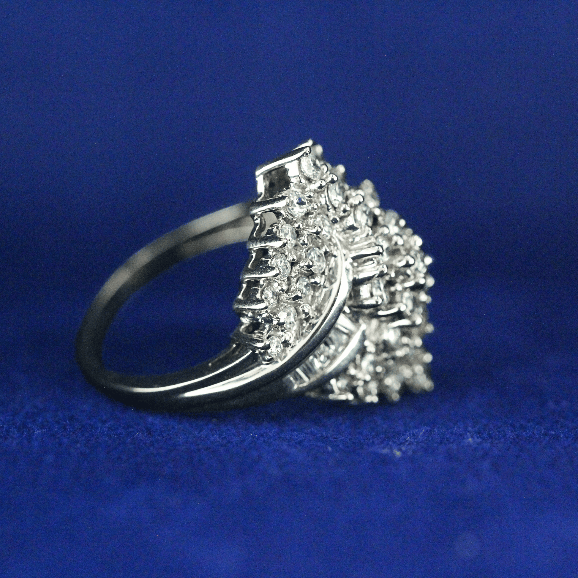 Right side view of 1989 Diamond Navette Ring with Moissanite diamonds – Fine jewelry