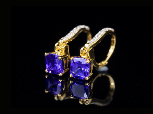 Luxury Purple Gemstone Diamond Drop Earrings | 18K, 14K, 10K Gold & Silver