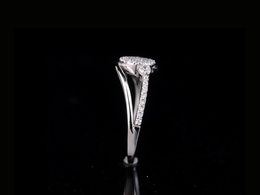 Round Pavé Diamond Ring with Side Stones | 18KT, 14KT, 10KT Gold & Silver