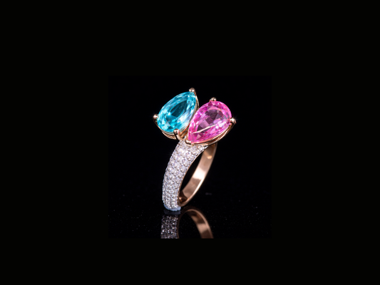 Pear Cut Dual Gemstone Diamond Ring | Available in 18KT, 14KT, 10KT Gold & Silver