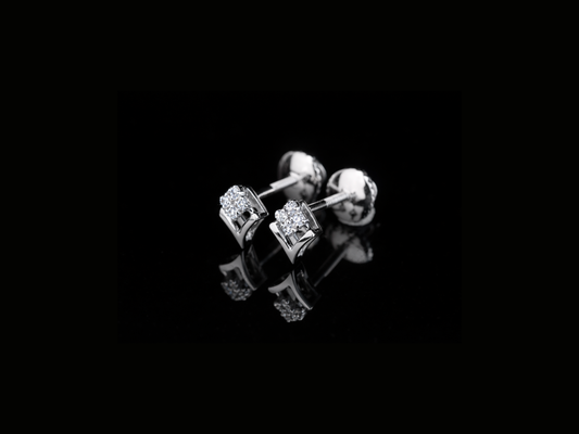 Square Diamond Stud Earrings | Minimal Gold & Silver Diamond Studs