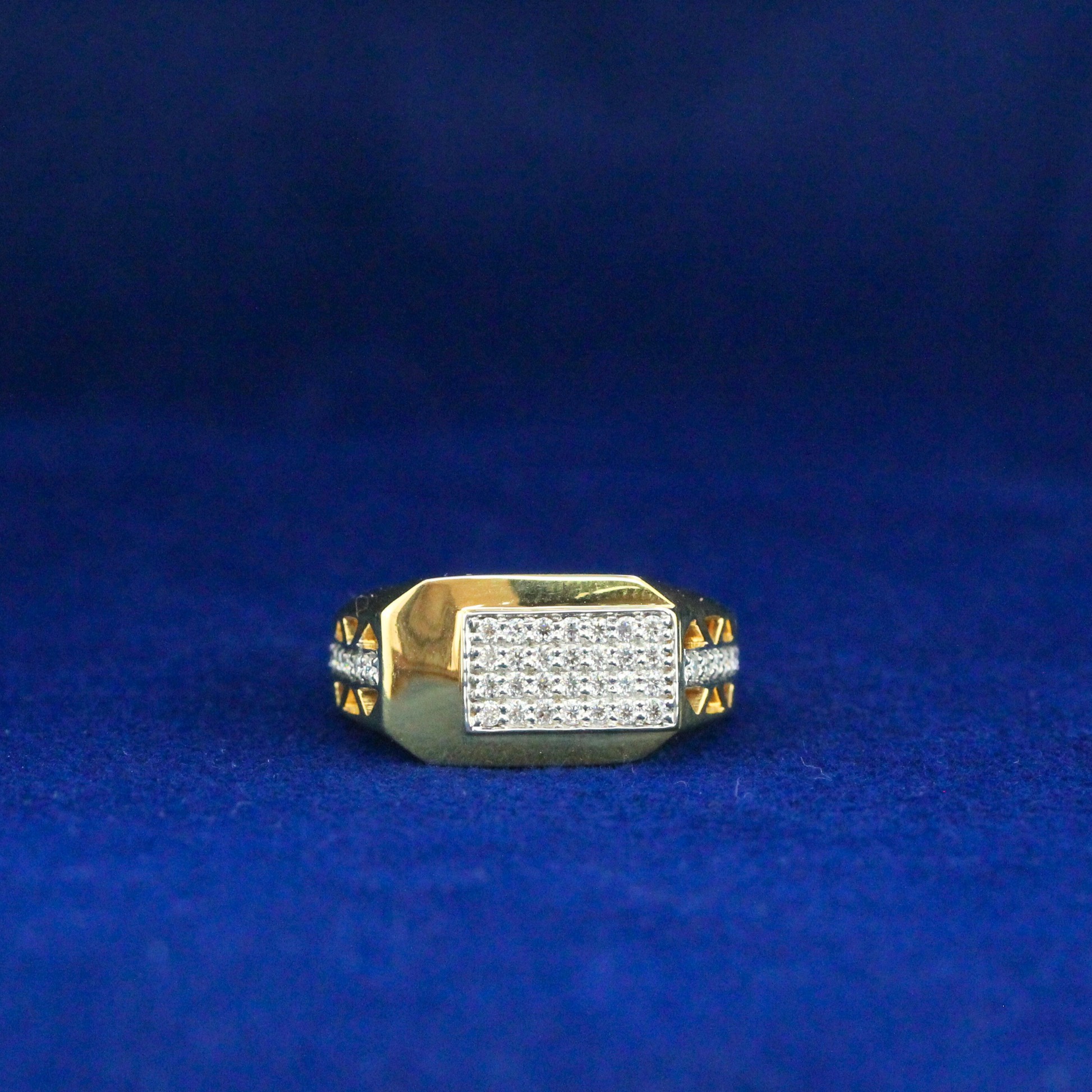 Front view of baguette-style diamond ring in 925 silver with moissanite stones, elegant fine jewelry design.