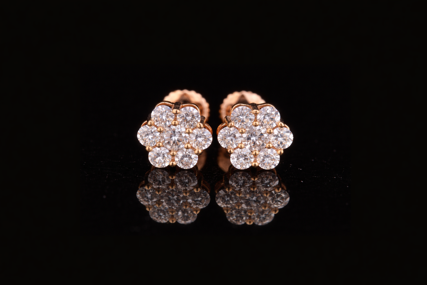 Diamond Flower Stud Earrings | Classic Cluster Diamond Studs in Gold & Silver