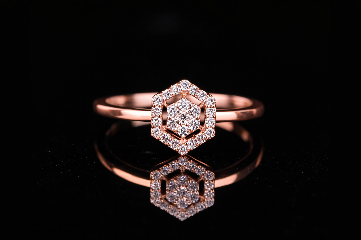 Hexagon Halo Diamond Ring | Modern Cluster Ring in 18KT, 14KT, 10KT Gold & Silver
