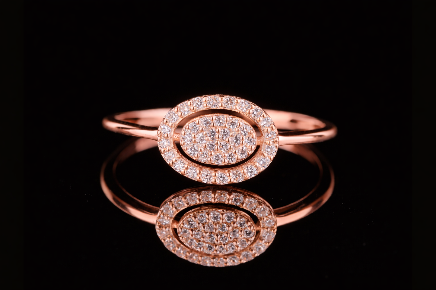 Oval Pavé Diamond Halo Ring | 18KT, 14KT, 10KT Gold & Silver Available