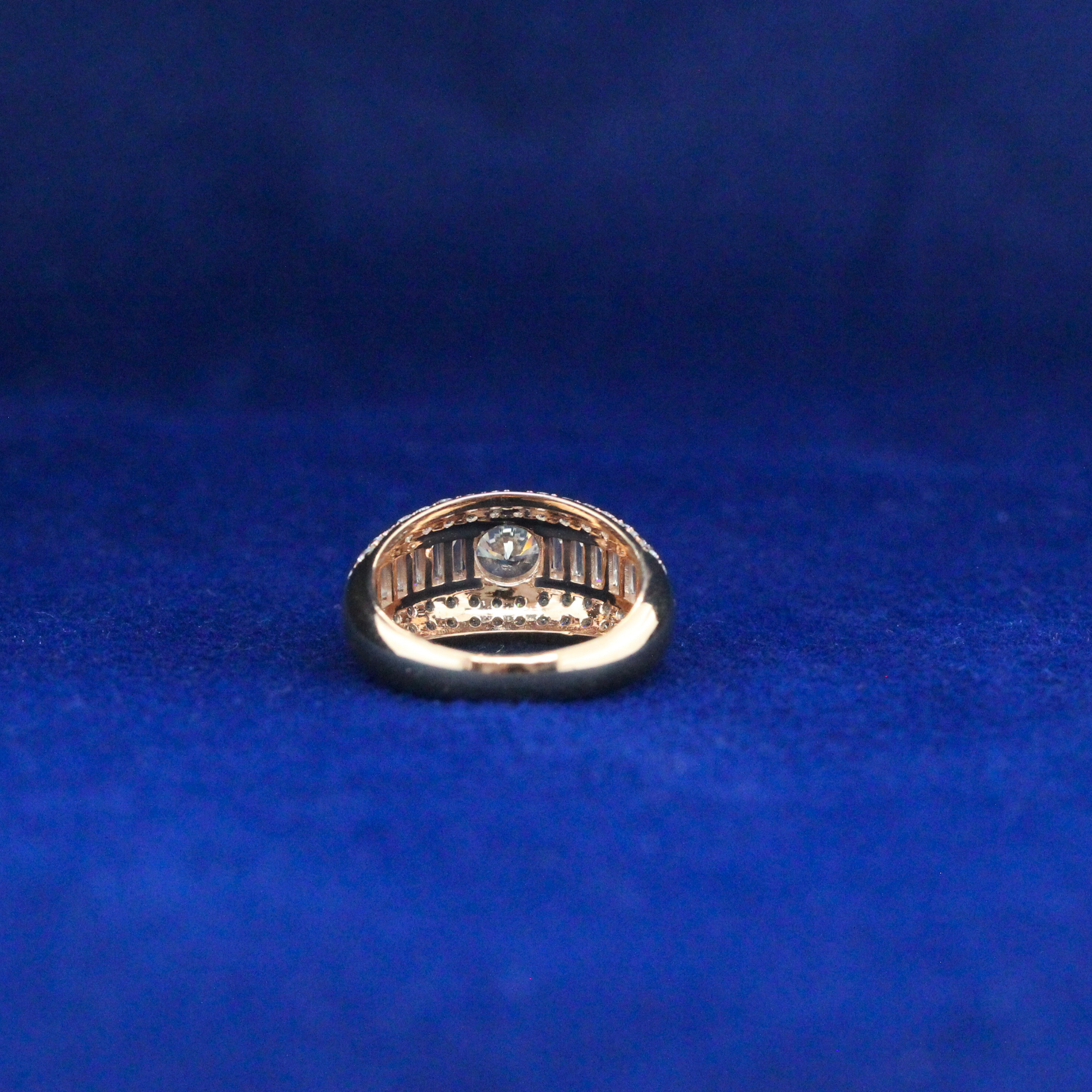 Back view of cocktail ring with moissanite diamond in 925 silver, crafted for comfort and fine jewelry fashion.