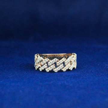 Front view of iced-out Cuban ring in gold metal with moissanite diamonds, bold hip hop jewelry for standout style.
