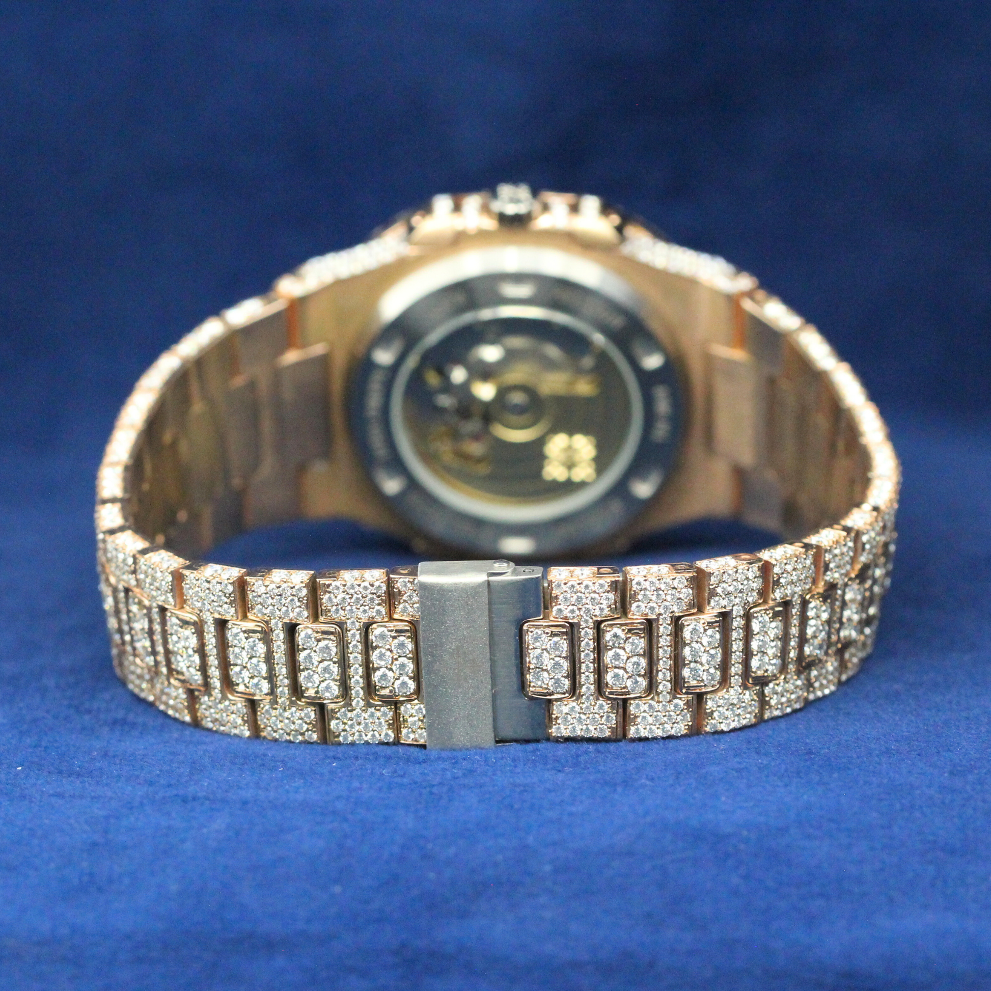 Back view of Royal Ice Watch in 925 silver, showcasing expert craftsmanship and a polished finish for high-end custom hip-hop watch lovers.
