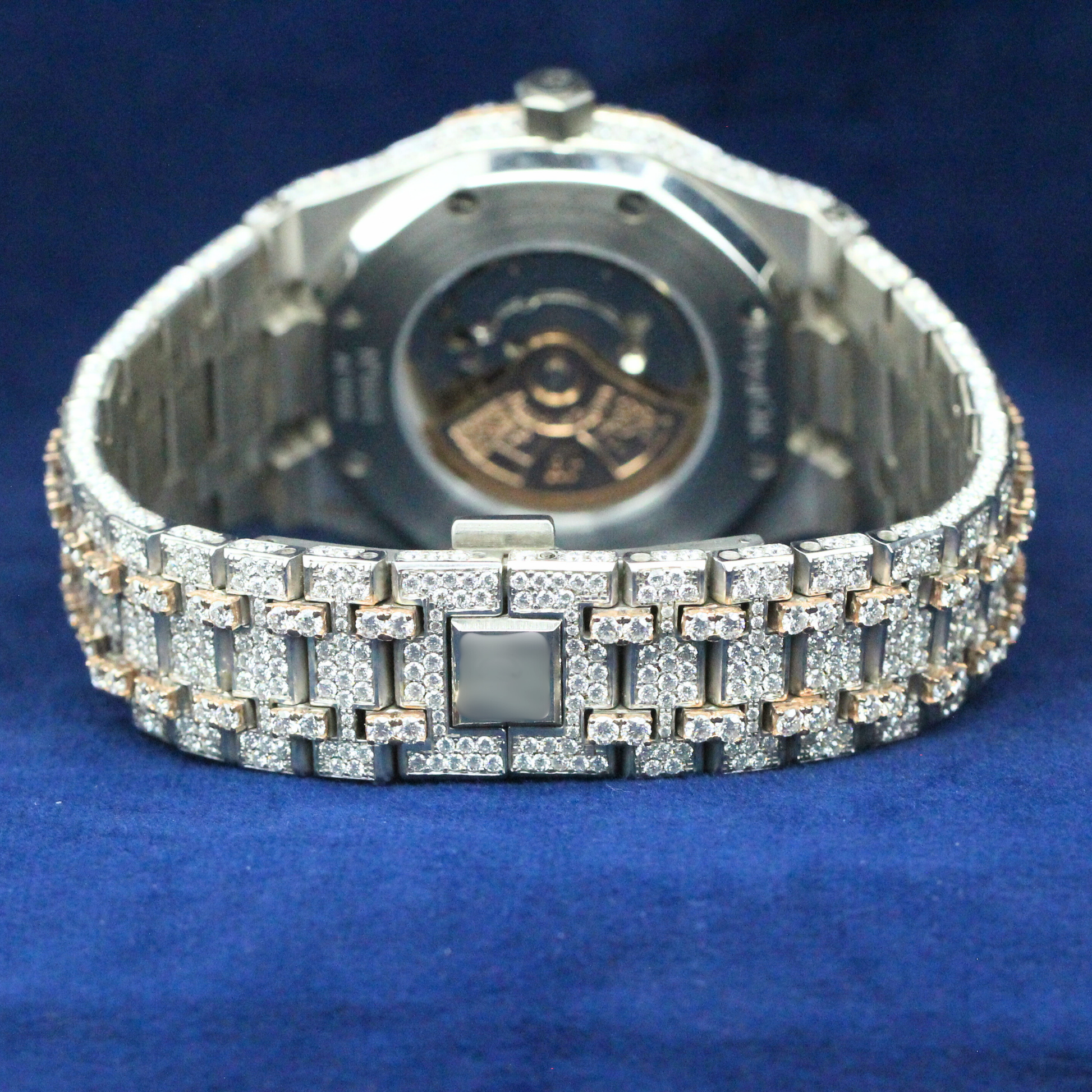 Back view of Timeless Watch in 925 silver, showcasing expert craftsmanship and a polished finish for luxury hip-hop jewelry enthusiasts.