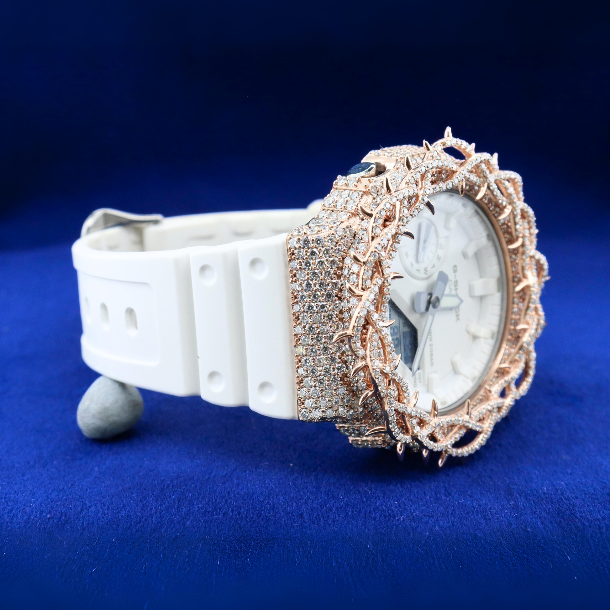 Left angle of Diamond Thorn Royal Timepiece with luxurious moissanite detailing and premium 925 silver finish.