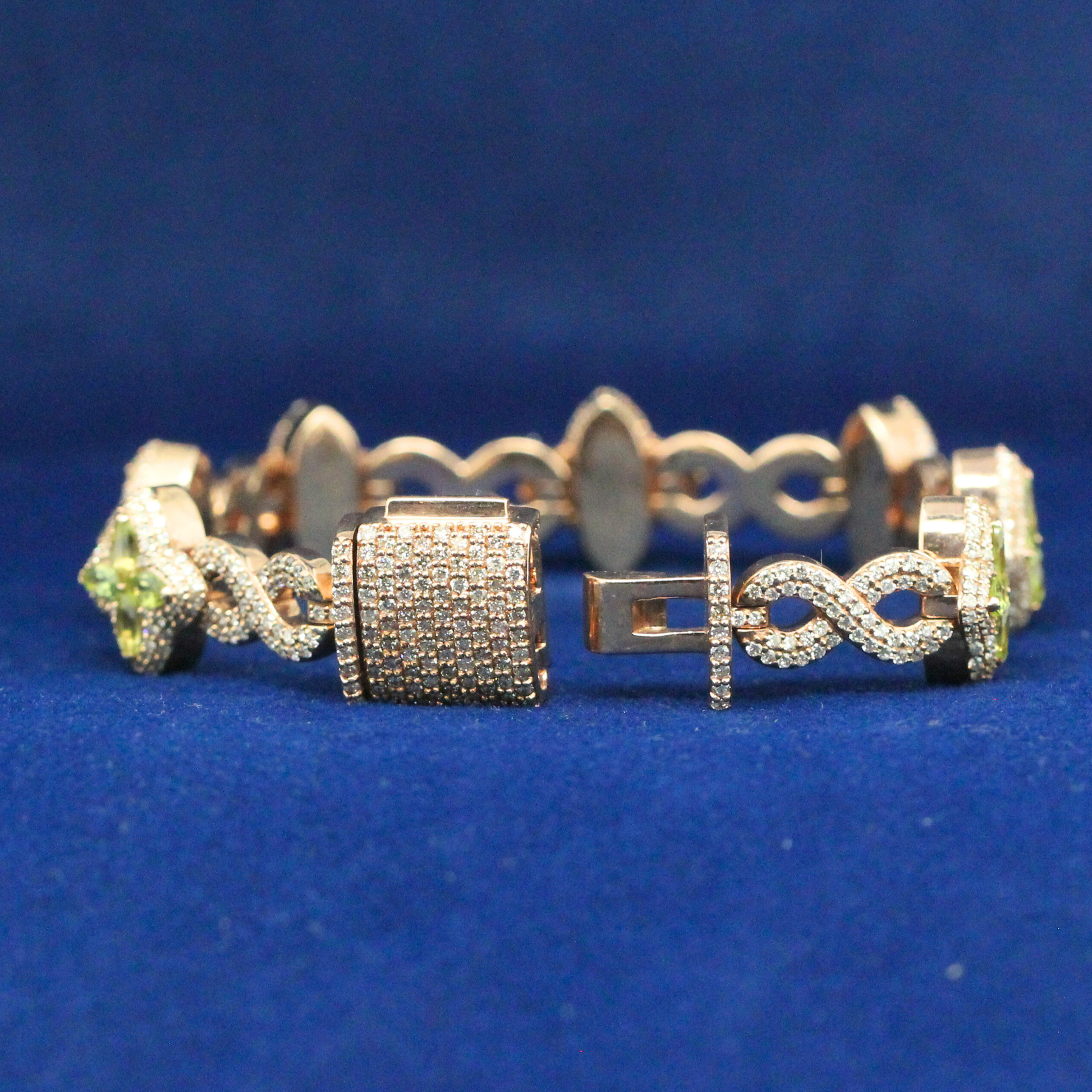 ack view of the bracelet showing silver craftsmanship and clasp structure in this colorful fine jewelry piece.
