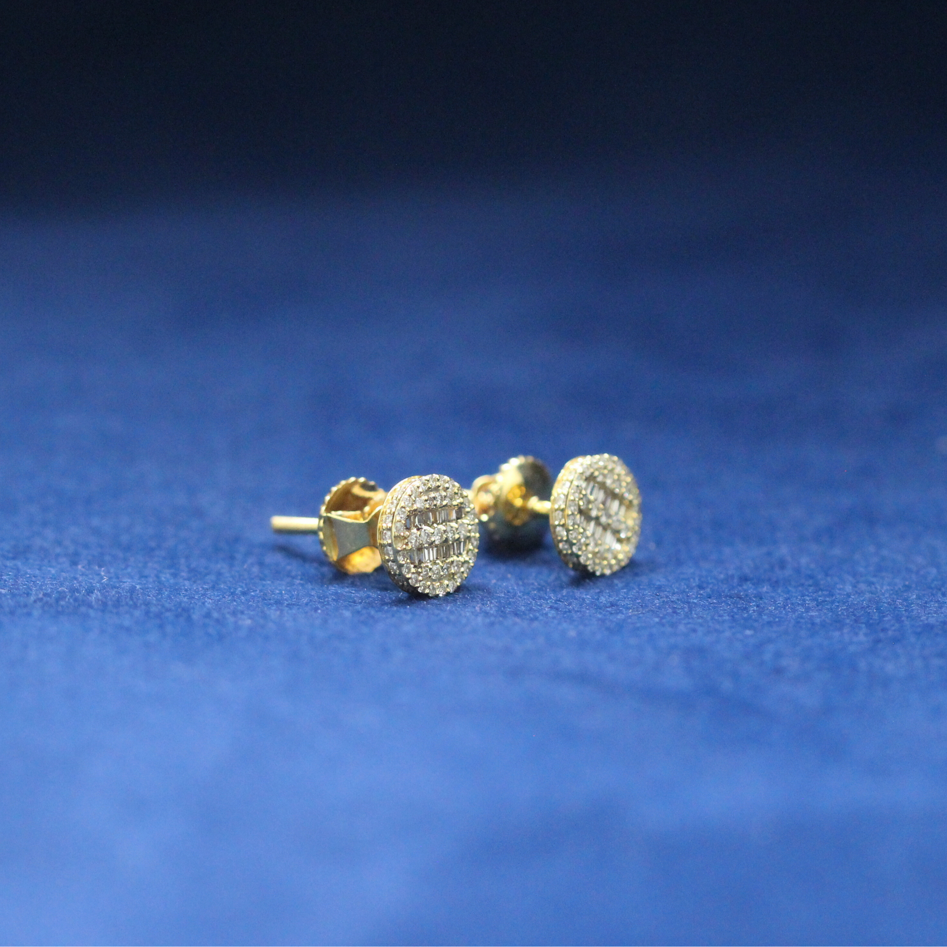 Left-side view of Celestial Halo Studs earrings in 925 silver, encrusted with icy Moissanite diamonds, designed for a luxurious hip-hop jewelry style.