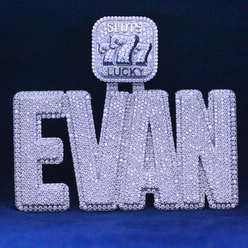 Royal Riches Evan Pendant in 925 silver, featuring an intricate iced-out Moissanite diamond design, perfect for luxury hip-hop jewelry enthusiasts.
