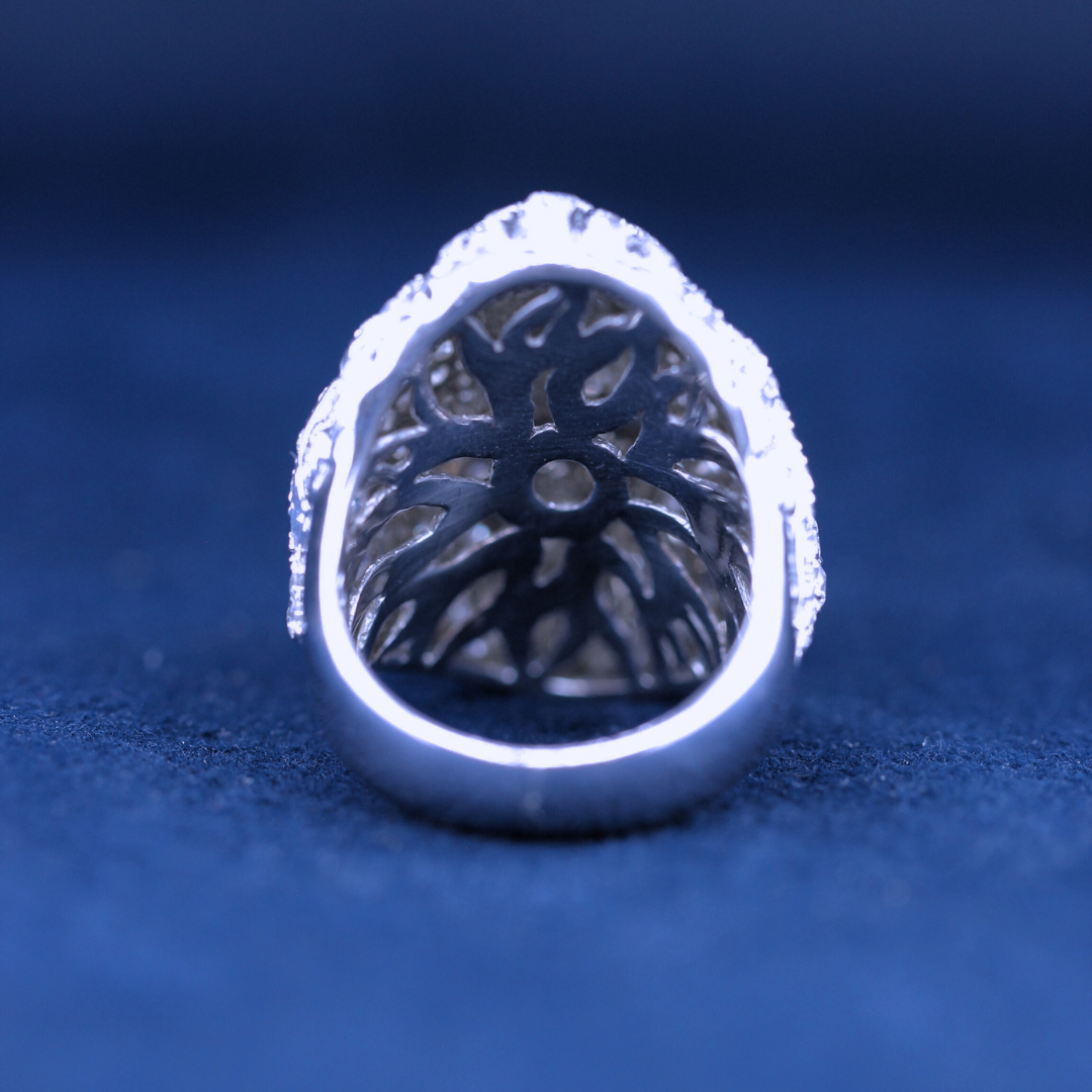 A back-side view of a hip-hop jewelry lion ring in 925 sterling silver, showing the polished band and luxury detailing.
