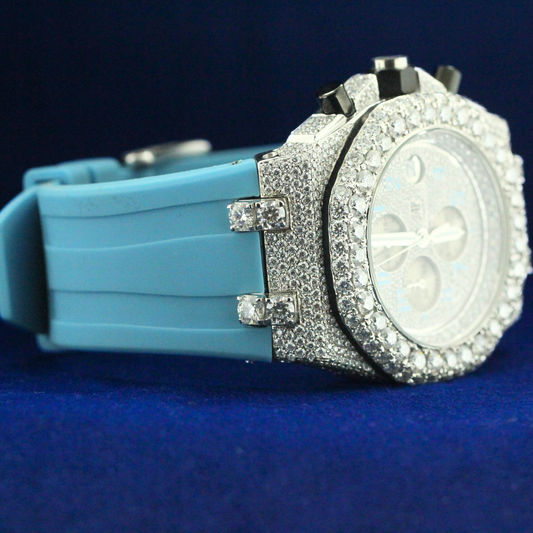 Left profile view of the Hublot Big Bang watch highlighting case structure and high-end craftsmanship, signature hip hop jewelry aesthetic.