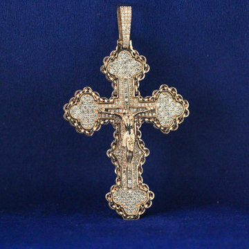 Front view of Iced Jesus Cross Pendant, fully encrusted with moissanite diamonds, designed for luxury hip-hop jewelry lovers.