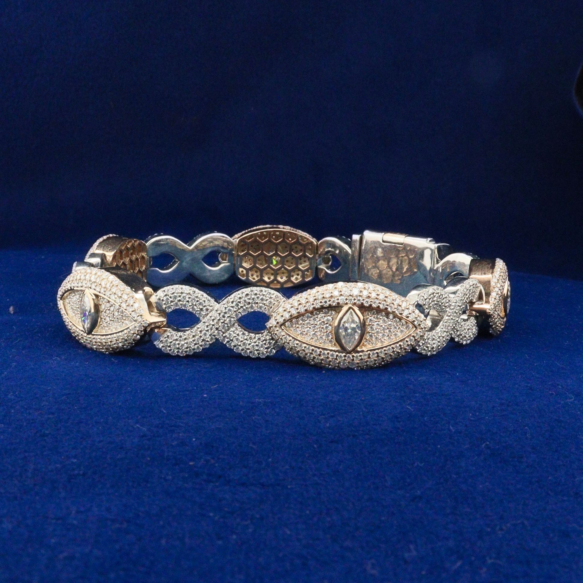 Front view of Infinite Guardian Bracelet crafted from 925 silver and moissanite diamonds, showcasing elegant and timeless fine jewelry design.