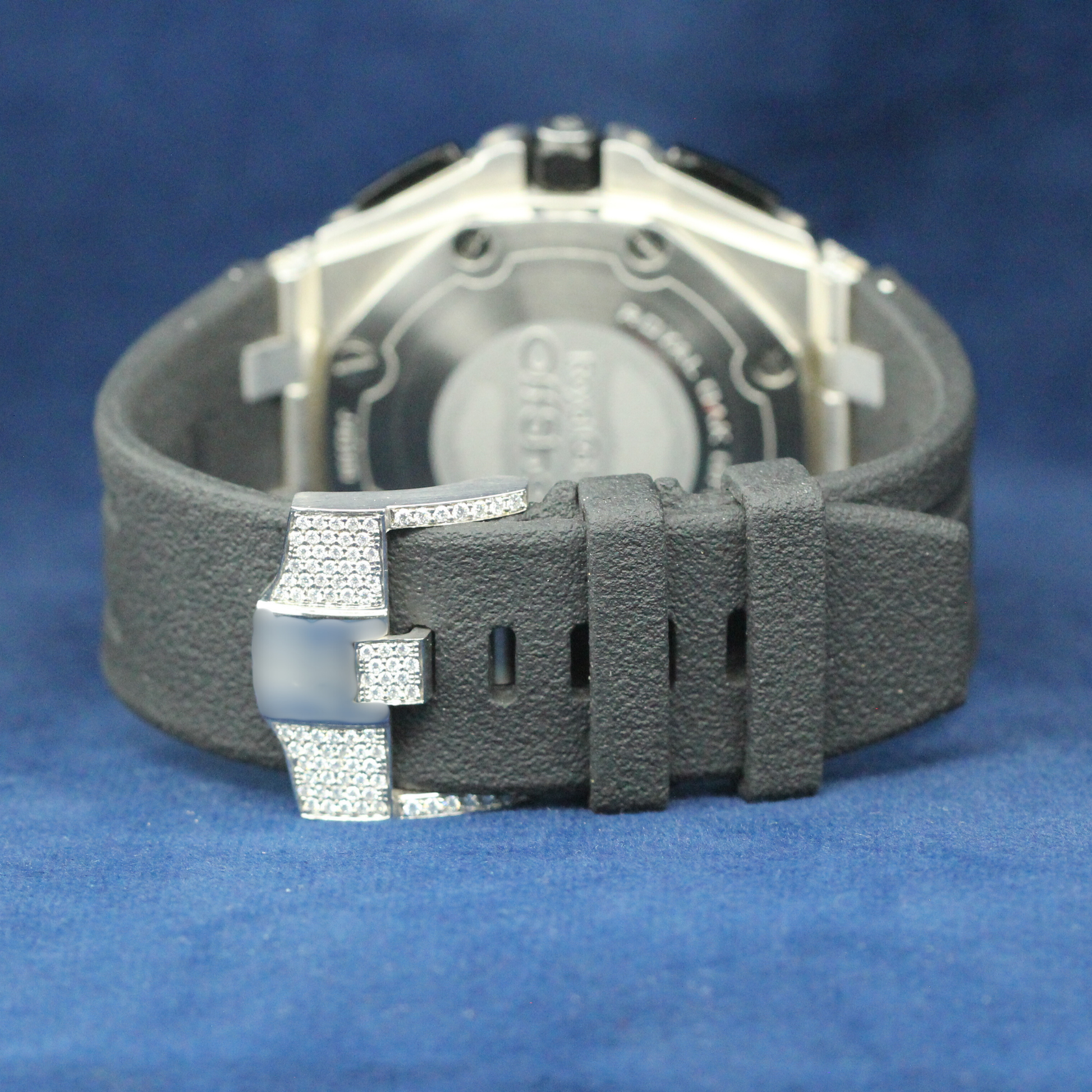 Back view of the Luxury Diamond Chronograph Watch with stainless steel build and designer finish for high-end hip hop accessories.