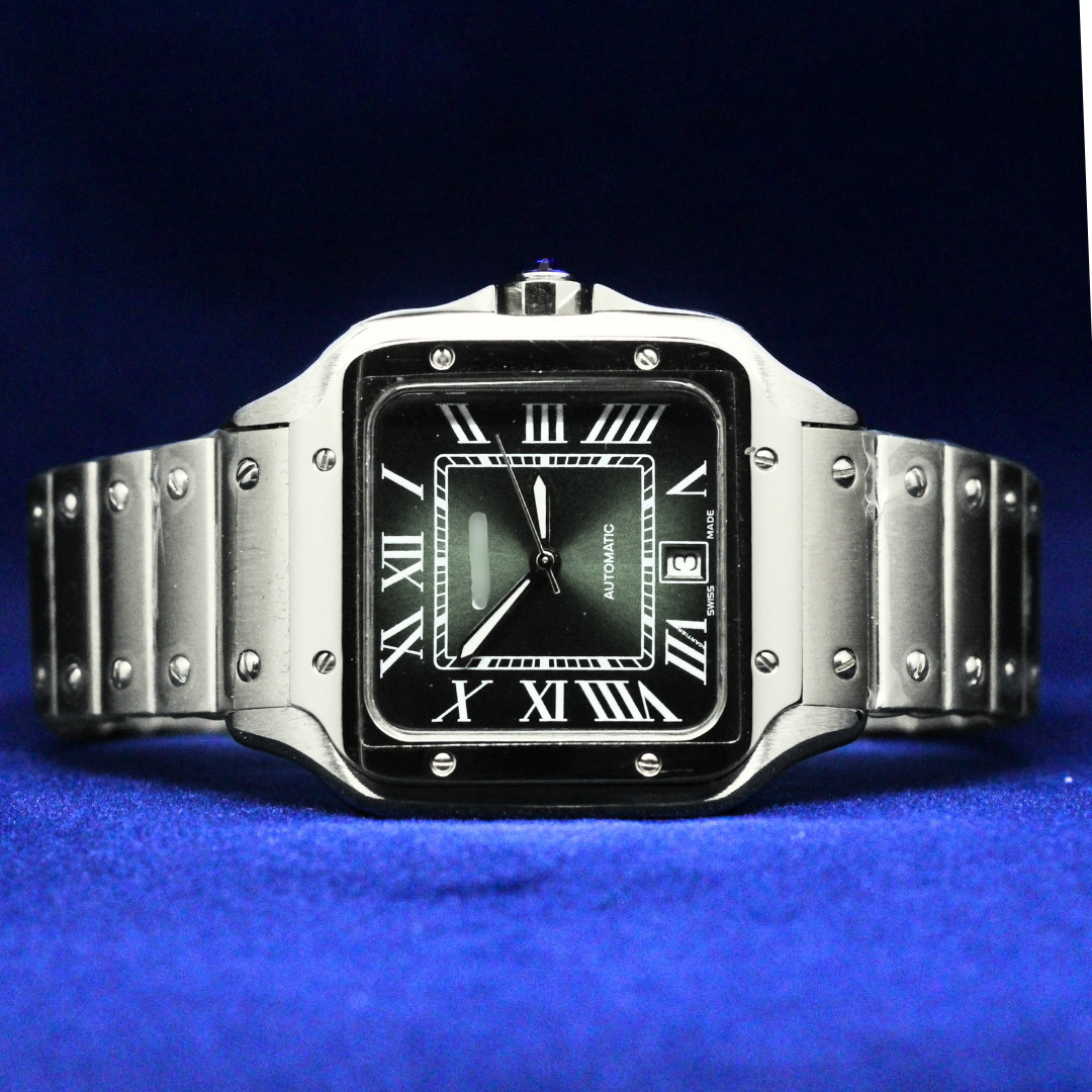 Front view of plain Roman Numeral Dial Watch featuring a classic Roman dial design in a sleek, minimalist hip hop style.