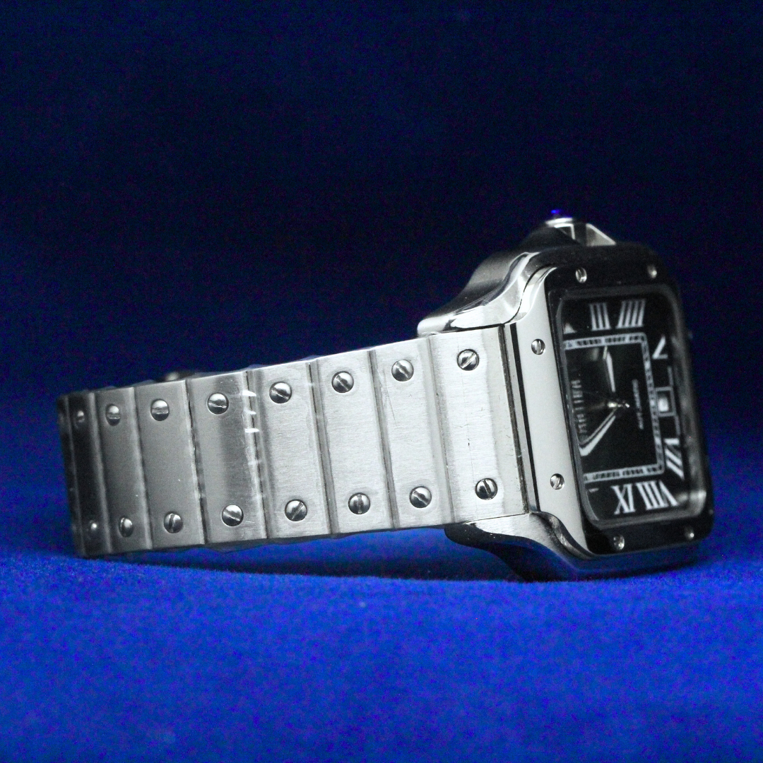Right side view of plain Roman Numeral Dial Watch with a clean bezel and bold hip hop-inspired casing.