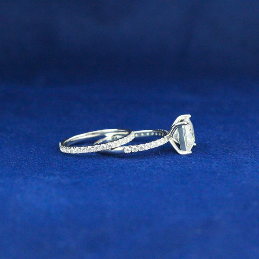 Right angle of sparkling moissanite princess ring set in 925 silver, royal-inspired fine jewelry piece.