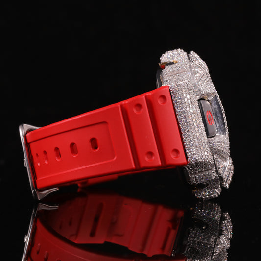 Red Face Bustdown G-Shock Watch with VVS Moissanite Bezel