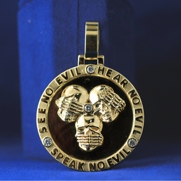 Front view of See No Evil Pendant, a luxury hip-hop pendant encrusted with moissanite diamonds for an iced-out look.