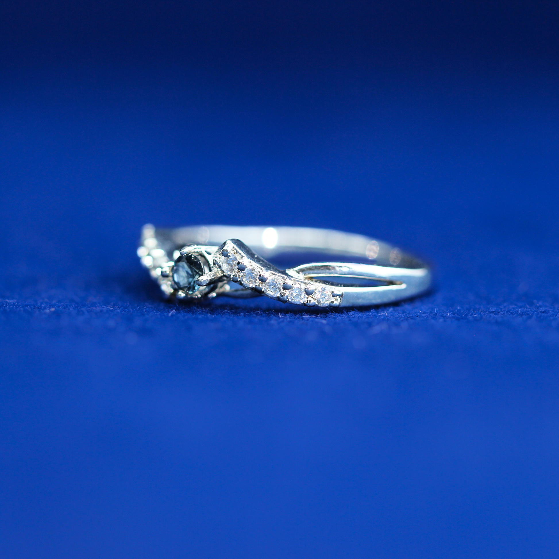 Left side view of Blue Diamond Ring – Fine jewelry