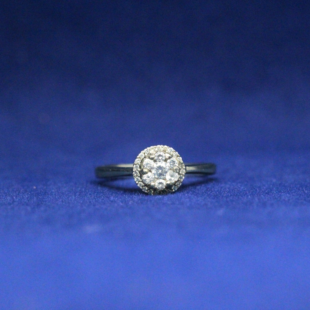 Front view of Celestial Halo Ring with Moissanite diamonds – Fine jewelry