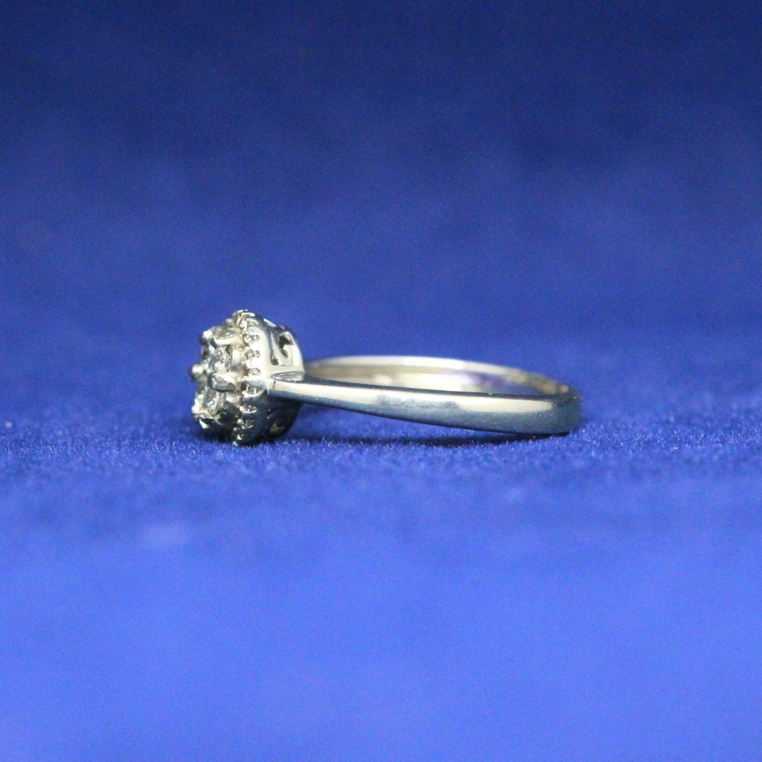 Left side view of Celestial Halo Ring with Moissanite diamonds – Fine jewelry