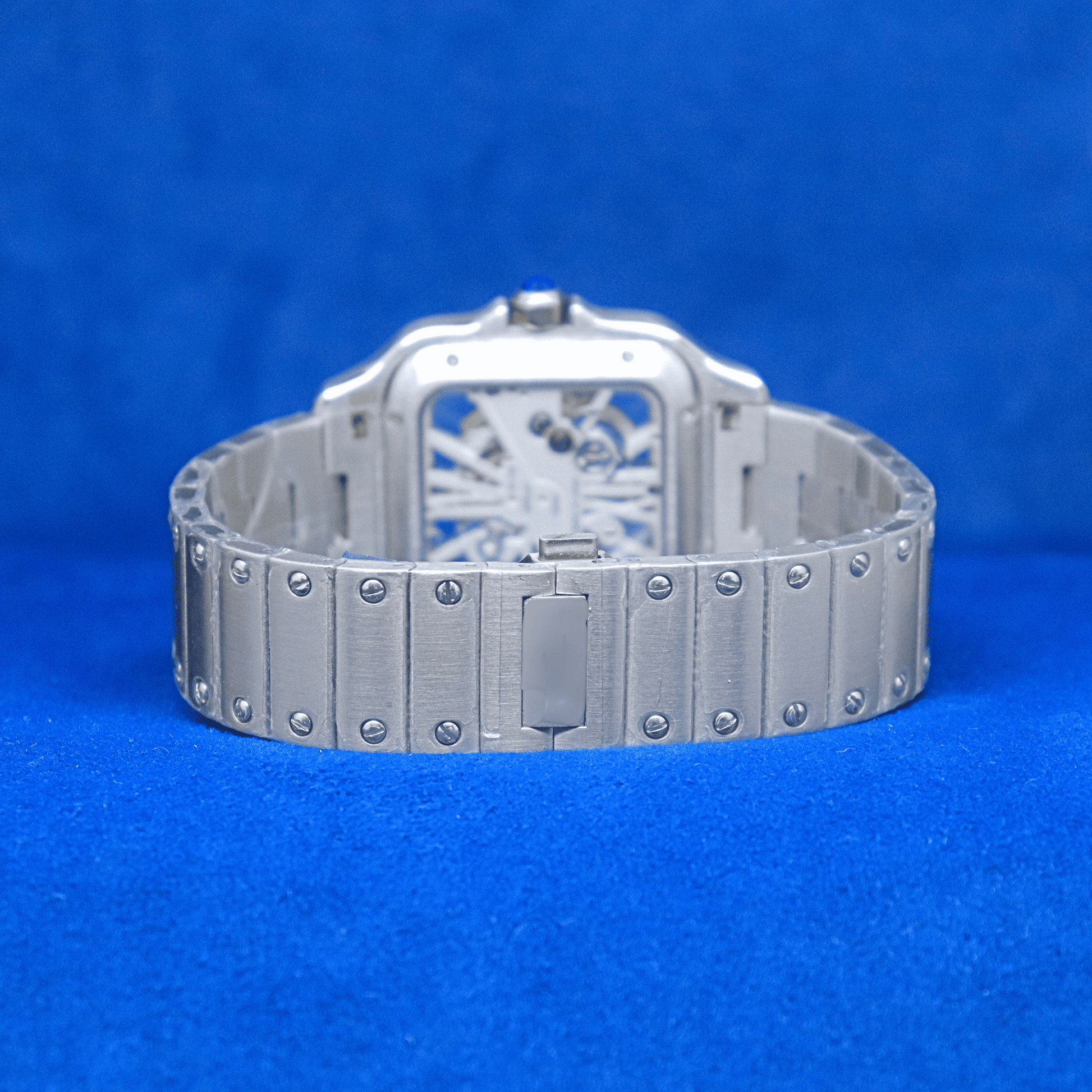 Back view of Celestial Prime Chrono stainless steel watch, showcasing premium craftsmanship.