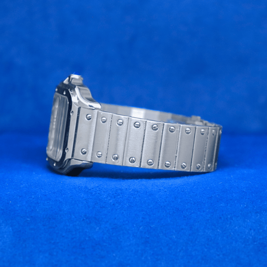 Left-side view of Celestial Prime Chrono plain stainless steel watch, built for durability and style.