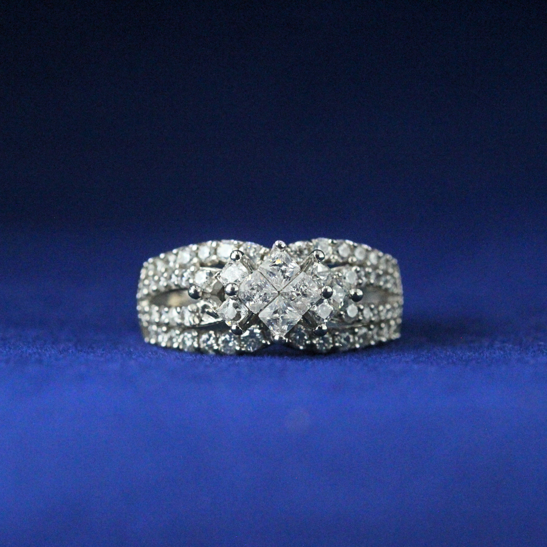 Front view of Crown Luxe Ring with Moissanite diamonds – Fine jewelry