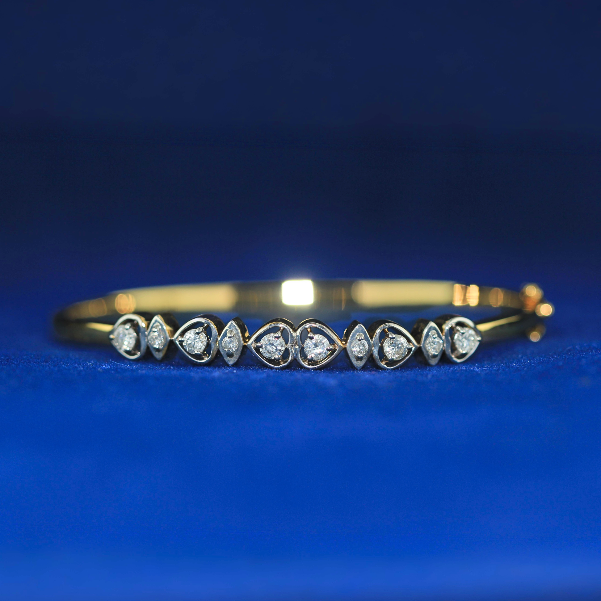 Front view of Diamond Marquise Bangle in 925 silver with MOISSANITE diamonds, a luxury fine jewelry piece.