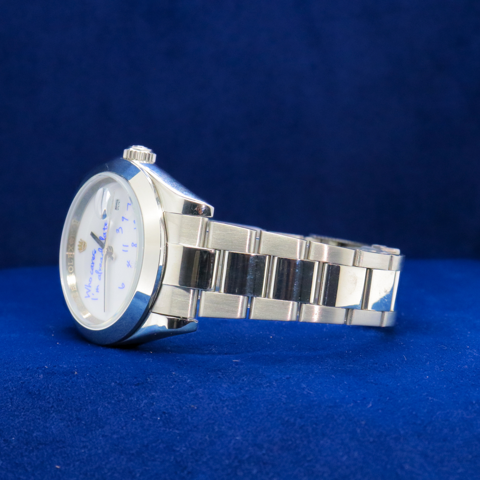 Left side view of Funny "I'm Late" Watch – Custom quirky timepiece