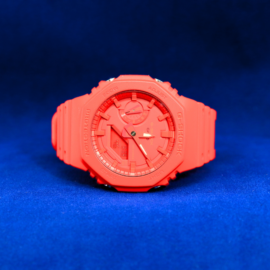 Front view of G-Shock Carbon Core Guard Red Watch – Durable sports watch