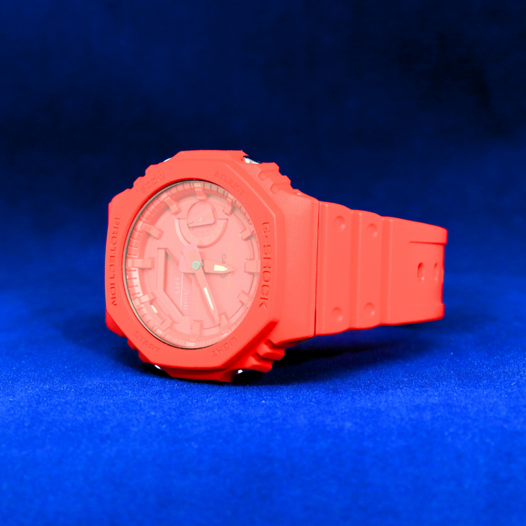 Left side view of G-Shock Carbon Core Guard Red Watch – Lightweight carbon case