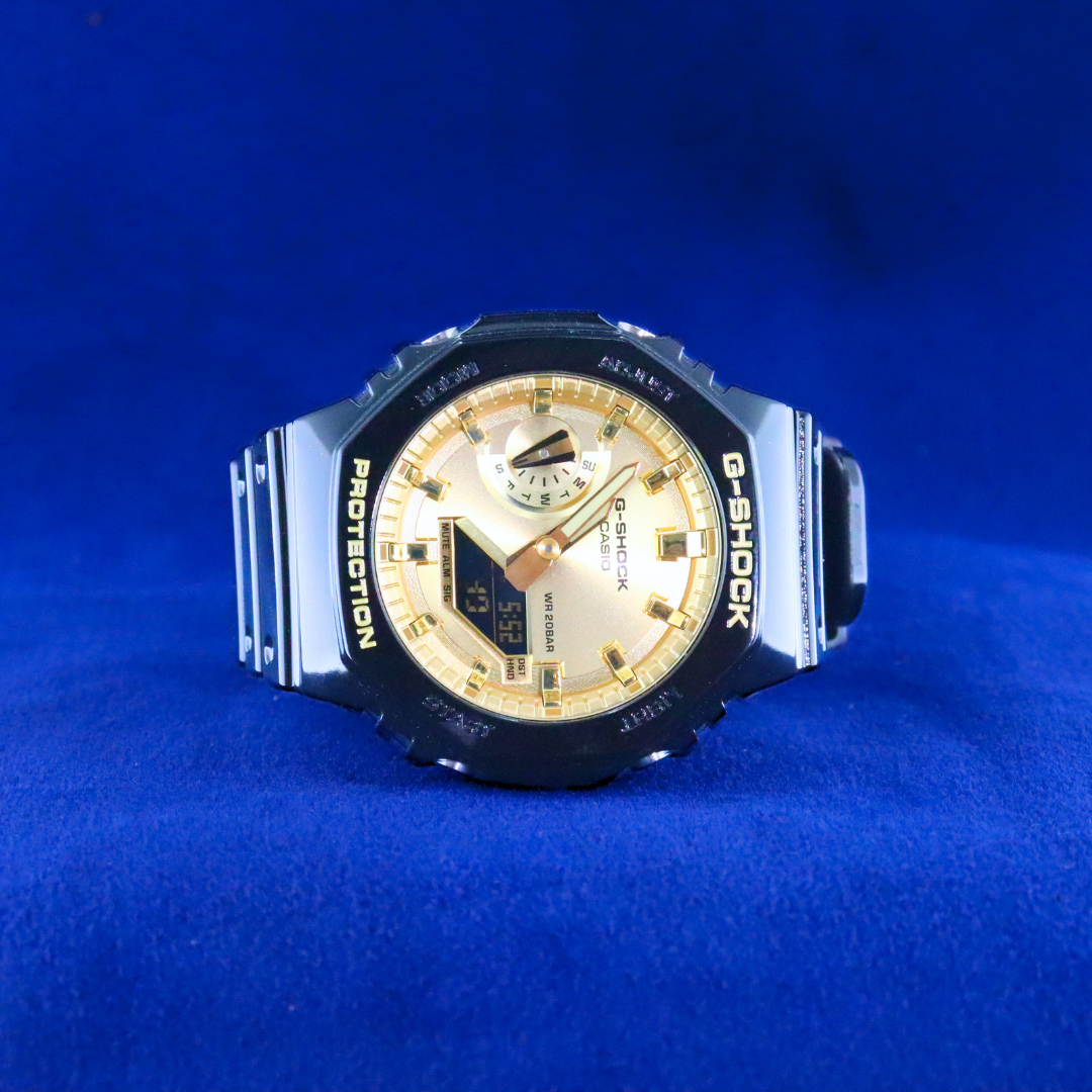 Front view of G-Shock Gold-Tone Hybrid Watch – Tough and stylish sports watch
