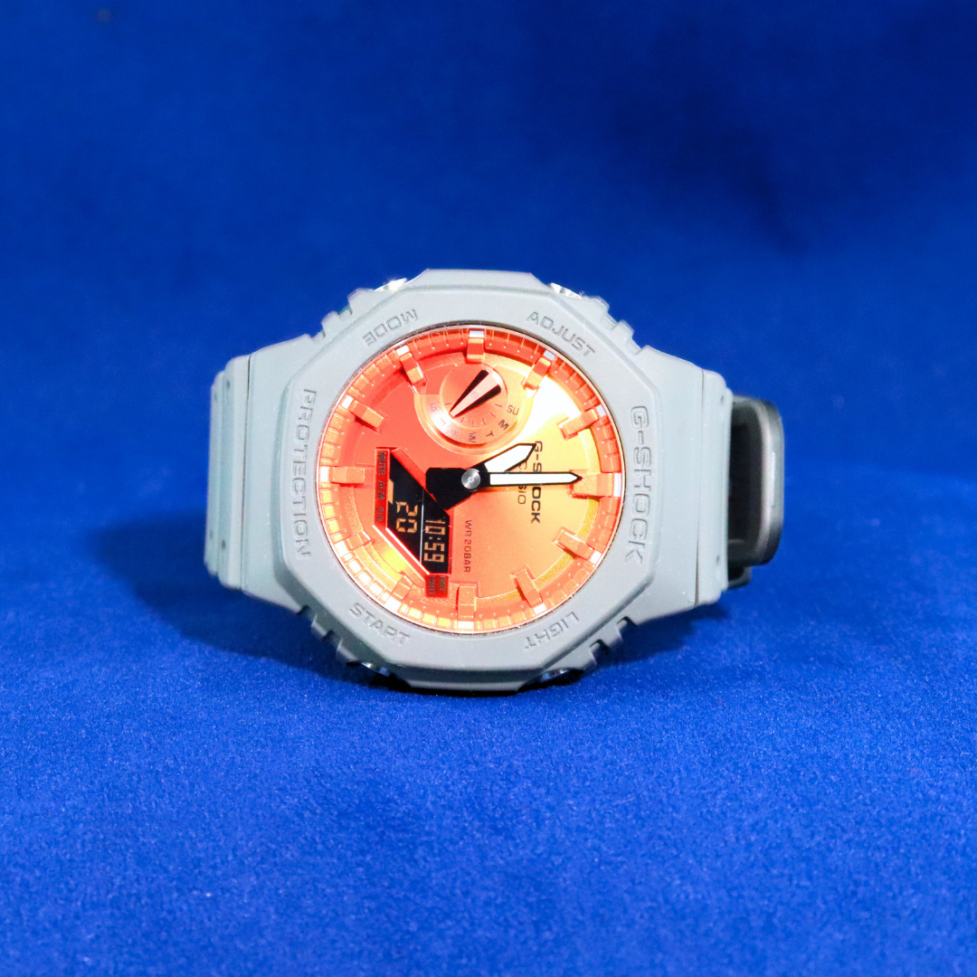 Front view of G-Shock Limited Edition Orange Burst Watch – Bold and rugged sports watch