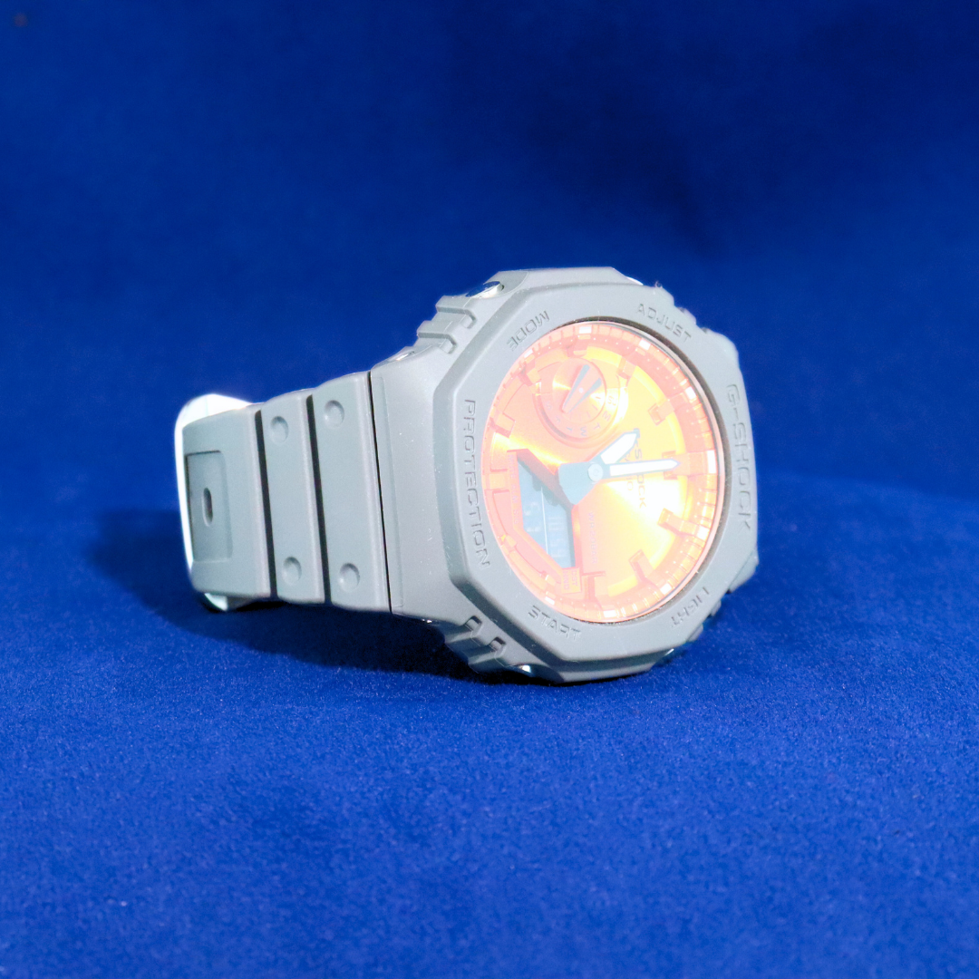 Right side view of G-Shock Limited Edition Orange Burst Watch – Shock-resistant and water-resistant design
