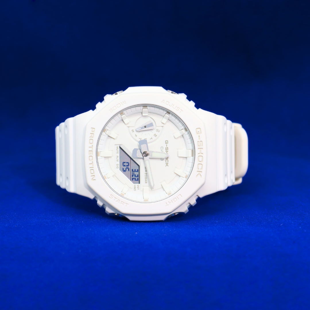 Front view of G-Shock Minimalist White Watch – Sleek and durable sports watch