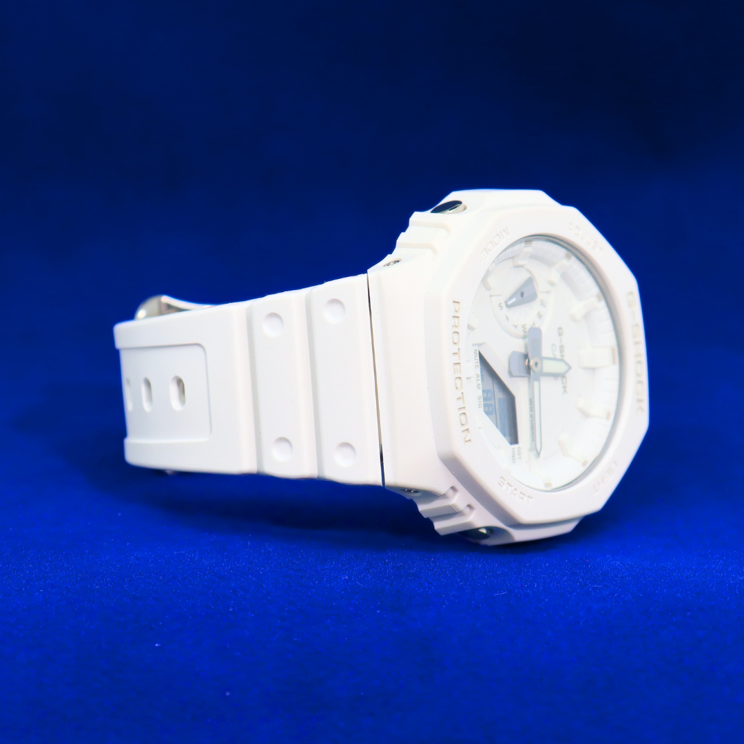 Right side view of G-Shock Minimalist White Watch – Shock-resistant and water-resistant design