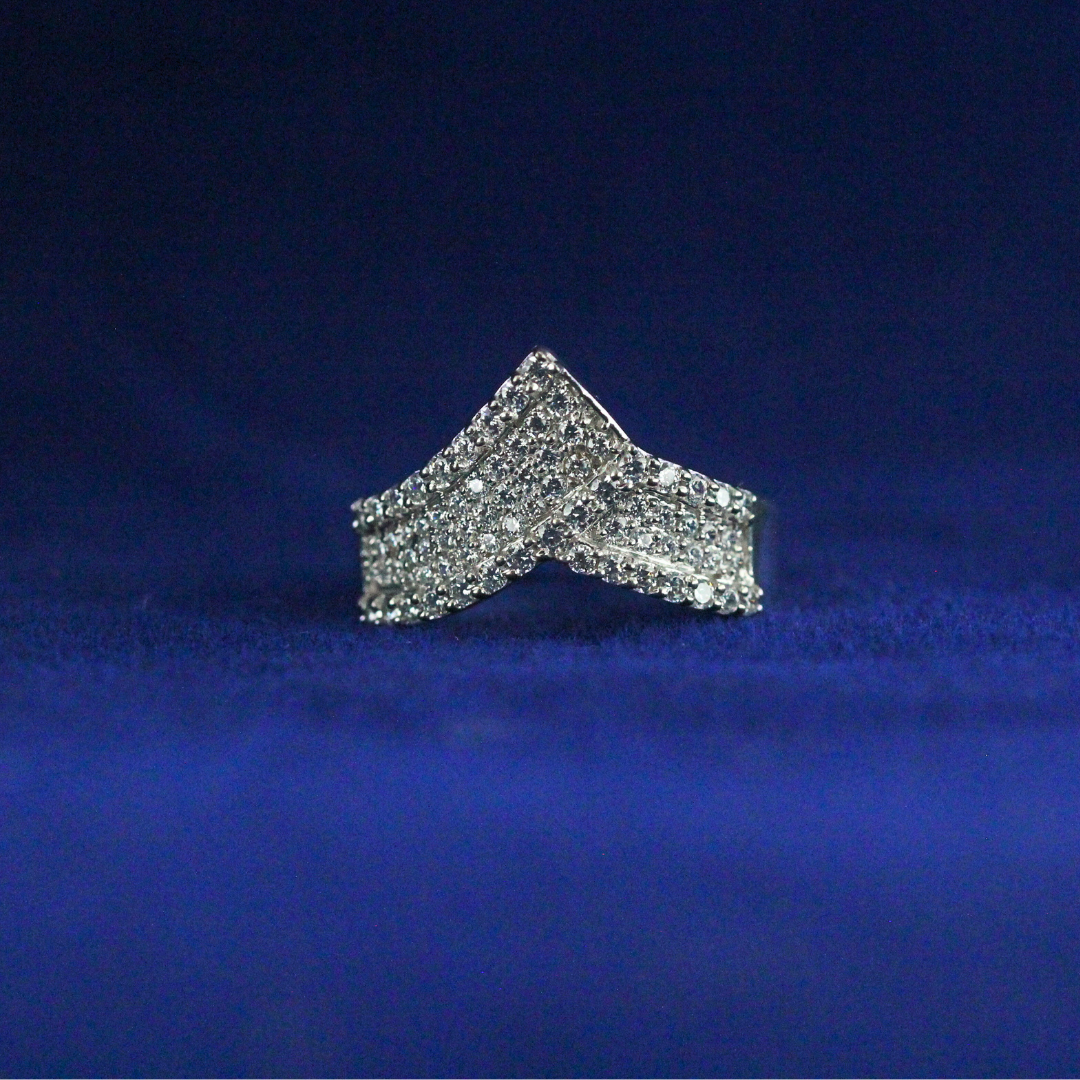 Front view of Glacier Crest Ring in 925 silver with Moissanite diamonds – Fine jewelry