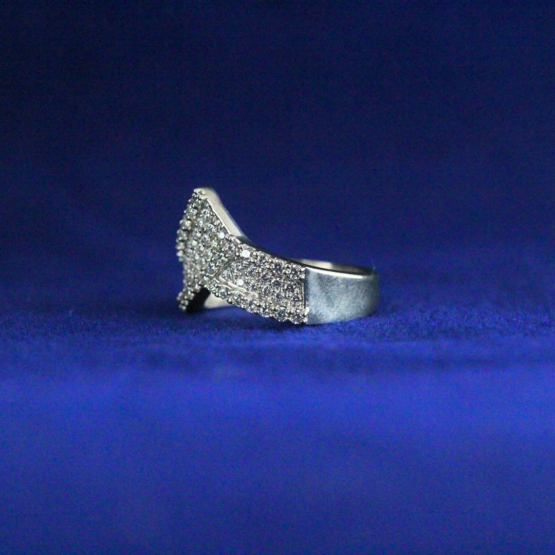 Left side view of Glacier Crest Ring in 925 silver with Moissanite diamonds – Fine jewelry