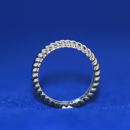Side profile of Infinity Wedding Band in 925 silver with diamond moissanite detailing – timeless gift style with iced out watch compatibility