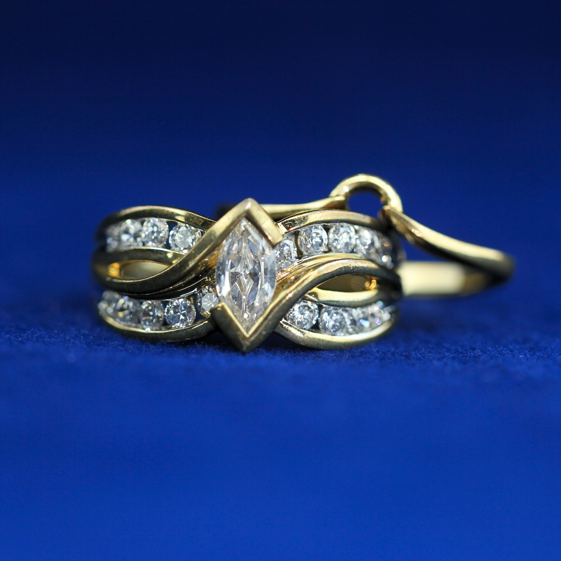 Front view of Marquise Diamond Wedding Band in Gold – Fine jewelry