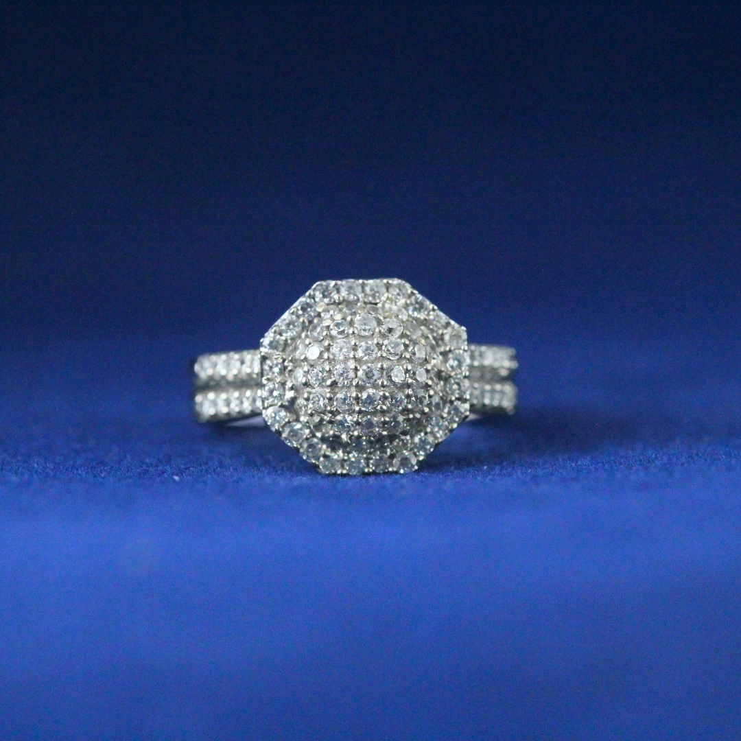 Front view of Opulent Ice Ring with Moissanite diamonds – Fine jewelry
