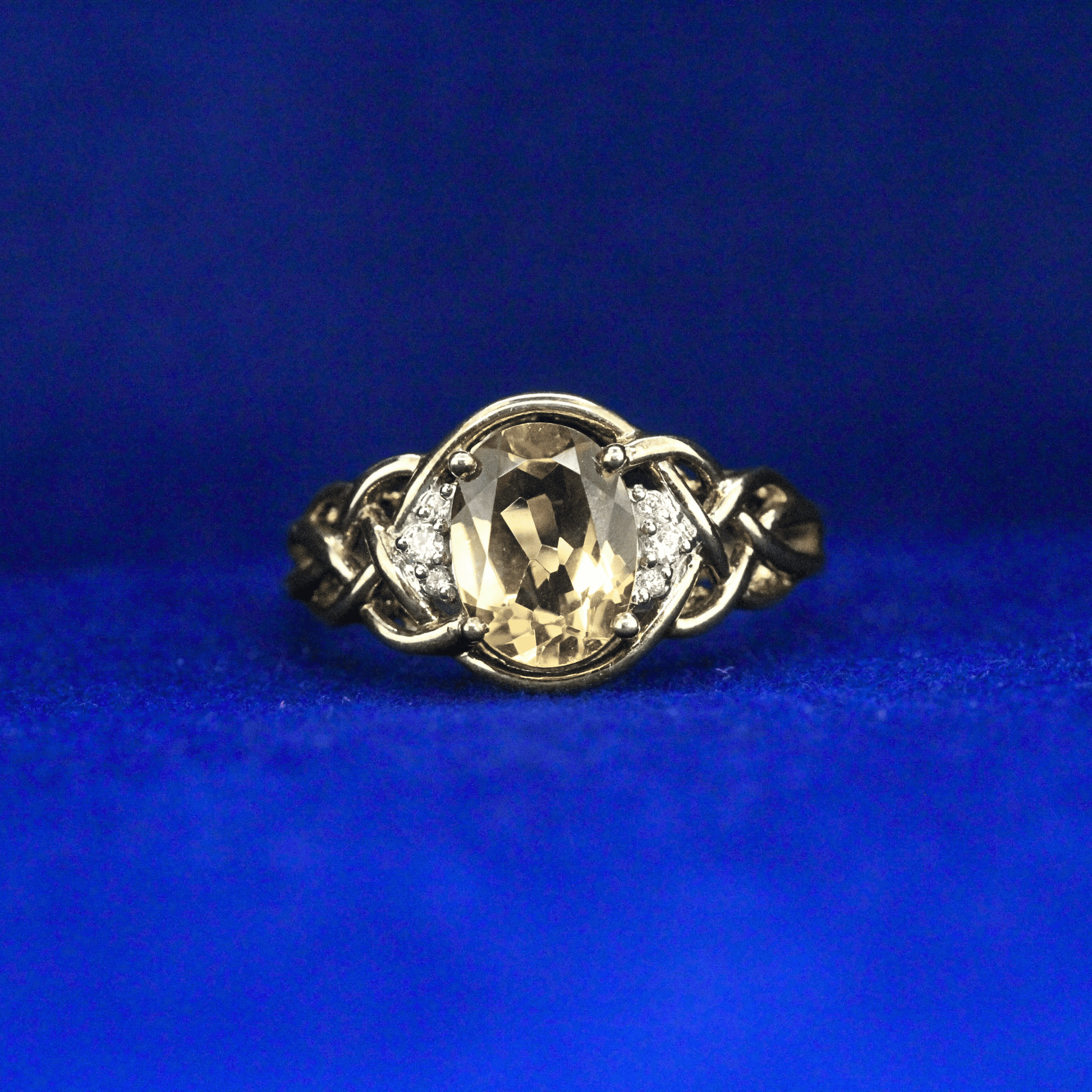 Front view of Oval Citrine Celtic Knot Ring – Fine jewelry